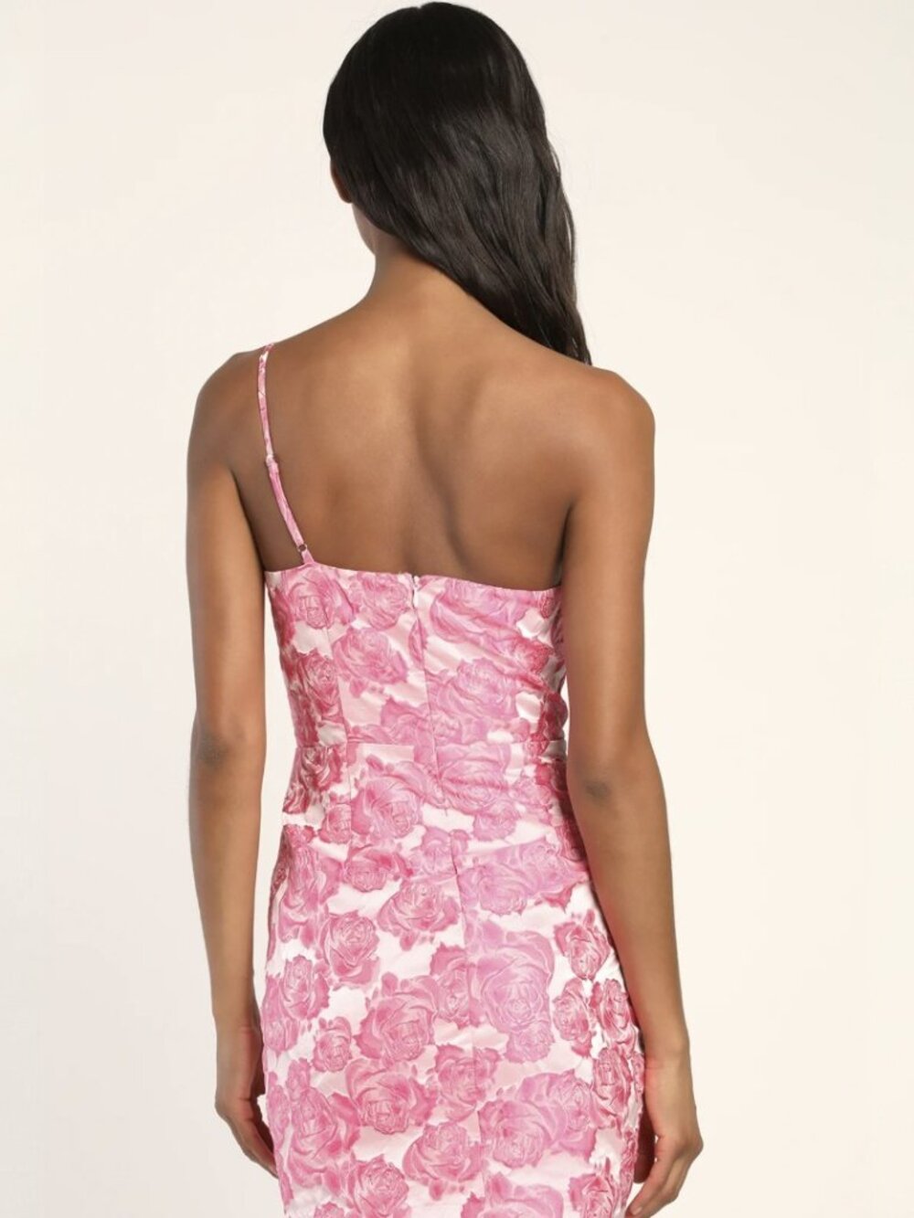Lulus Flowery Fete Pink Floral Jacquard One-Shoulder Mini Dress NWT - Picture 4 of 9